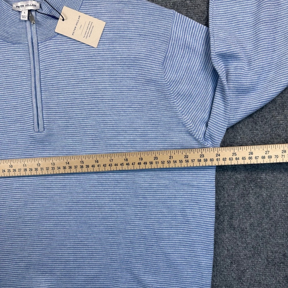 Peter Millar Crown Men's L Blue Canton Stripe 1/4 Zip Pullover Merino Wool Blend - Picture 10 of 14